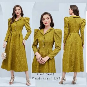Women’s Modely Notch Neck Gigot Sleeve Button Front Textured Dress